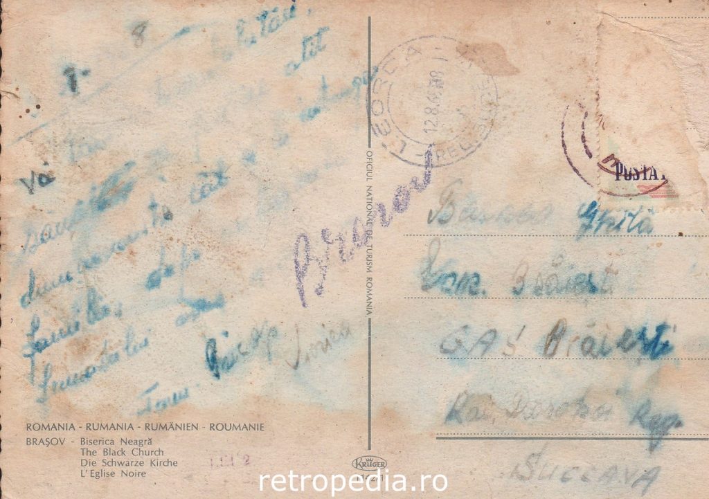Biserica Neagră din Brașov în anul 1961 fotografie alb-negru, verso
