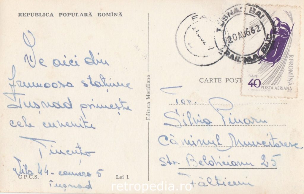  Vedere de ansamblu cu vile și peisaj montan în stațiunea Băile Tușnad 1962, verso