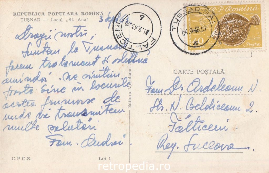Oglinda apei unicului lac vulcanic Sfânta Ana de lângă Băile Tușnad în 1963, verso