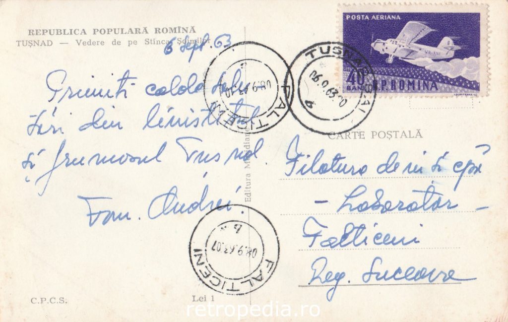 Panoramă montană asupra defileului Oltului văzută de pe Stânca Șoimilor în 1963, verso