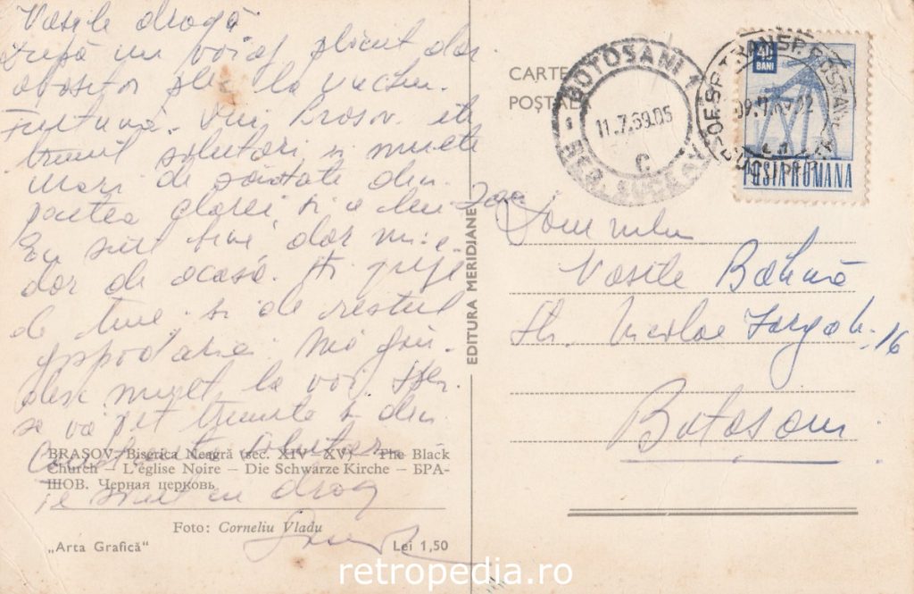 Piața din jurul Bisericii Negre Brașov 1969 imagine color, verso