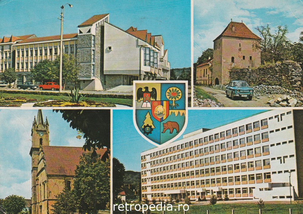Vederi multiple din Bistrița 1979 Turnul Dogarilor și Biserica Evanghelică, fata