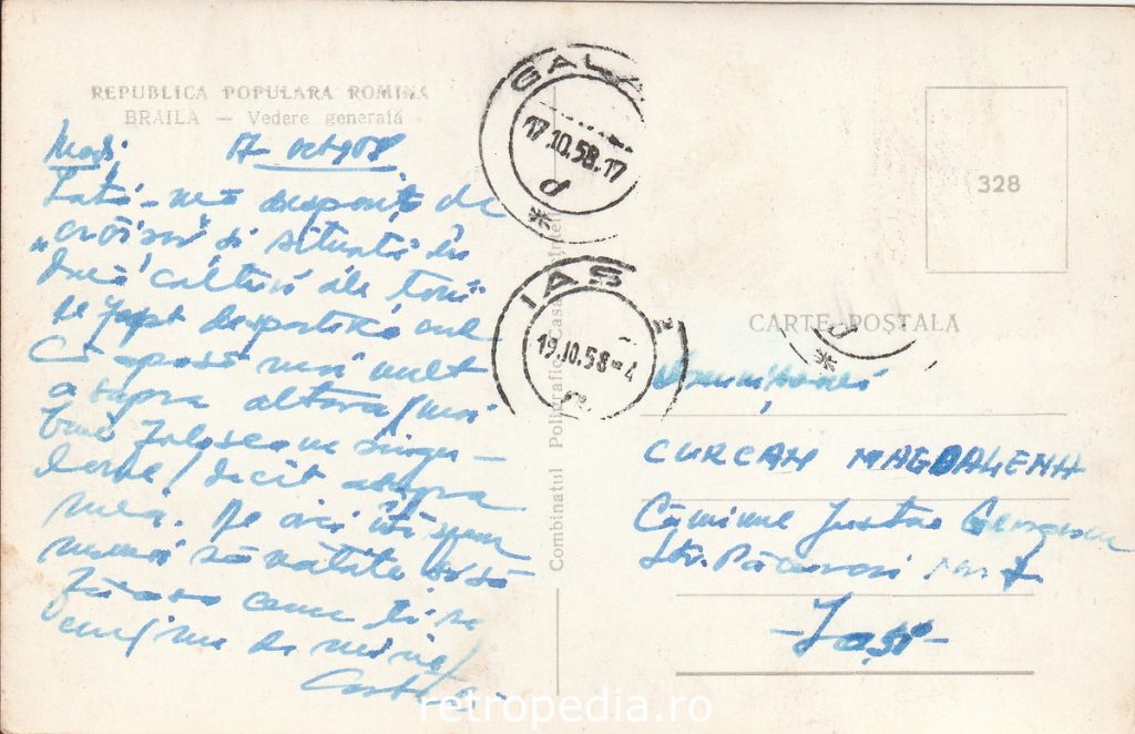Vedere generală a orașului Brăila de pe Dunăre în anul 1958, verso