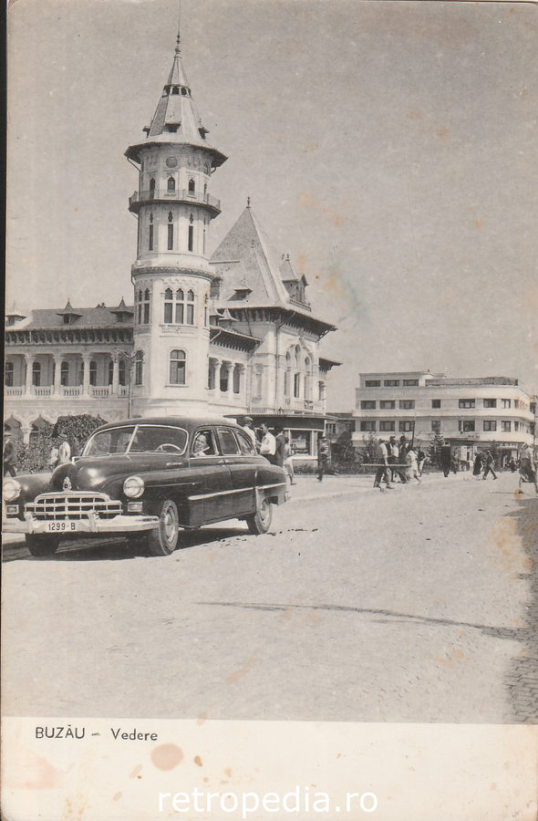 Vedere panoramică stradală din orașul Buzău în anul 1959 epocă R.P.R., fata
