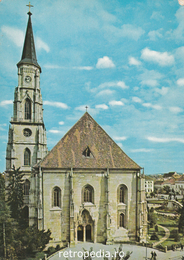 Catedrala gotică Sfântul Mihail din Piața Unirii Cluj în anul 1974,fata